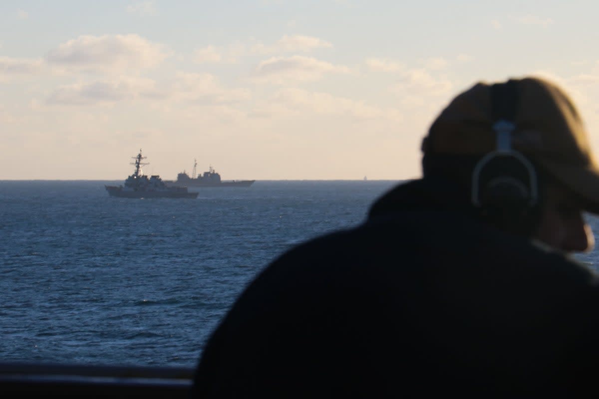 Seaman Rafael Mendez stands watch aboard the dock landing ship USS Carter Hall (US NAVY/AFP via Getty Images)