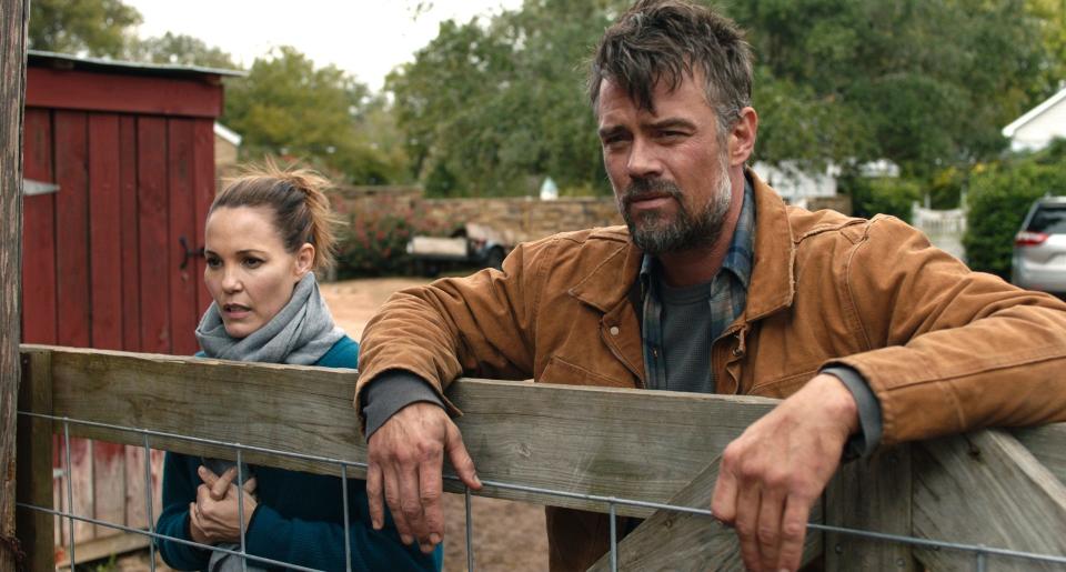 James (Josh Duhamel) shows Libby (Leslie Bibb) the ins and outs of farming in the romantic comedy "The Lost Husband."