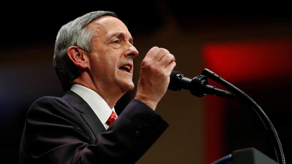 Rev. Robert Jeffress of First Baptist Dallas introduces President Donald Trump during the Celebrate Freedom event at the Kennedy Center for the Performing Arts in Washington.