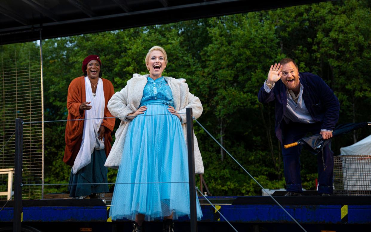 Elizabeth Llewellyn (Mimi), Rhian Lois (Musetta) and Roland Wood (Marcello) in Scottish Opera's outdoor production of La bohème - James Glossop