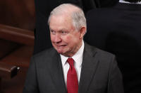 <p>U.S. Attorney General Jeff Sessions reacts during Trump’s State of the Union address on Jan. 30. (Photo: Jonathan Ernst/Reuters) </p>