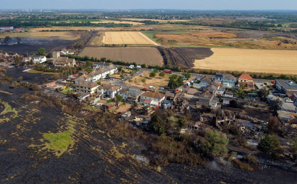 The aftermath of a major wildfire in Wennington, east London, during the July heatwave - Chris Ratcliffe/Bloomberg