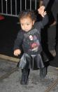 <p>Because when your Kanye Wests daughter you have to rep his brand. We think she may be the only toddler walking around in a grim reaper top - bit weird. <i>[Photo: ANTOINE CAU/SIPA/REX/Shutterstock]</i></p>