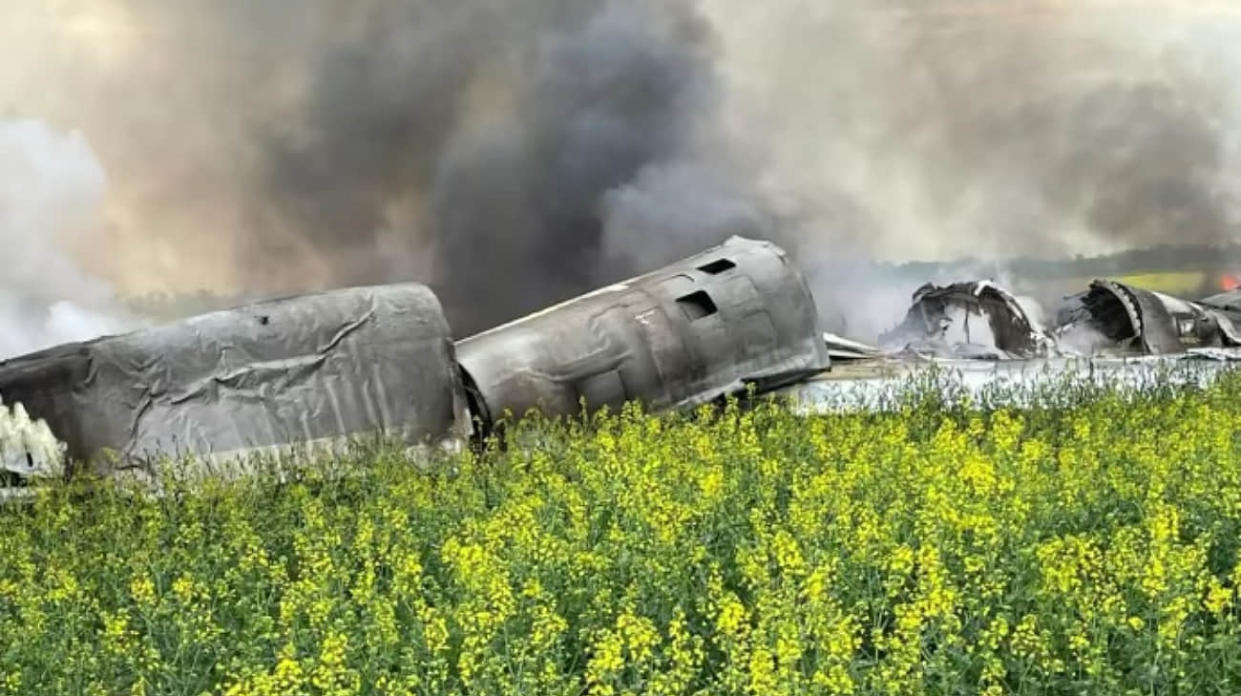 The wreckage of the downed Russian Tu-22 bomber. Photo: Vladimir Vladimirov, Governor of Stavropol Krai