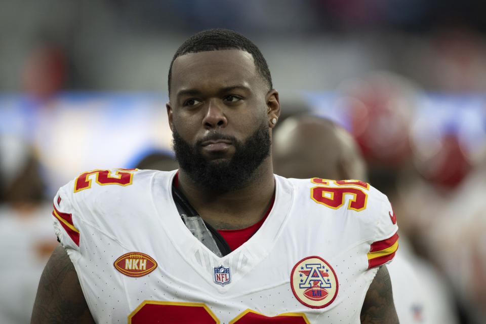 Kansas City Chiefs defensive end Neil Farrell (92) during an NFL football game against the Los Angeles Chargers, Sunday, Jan. 7, 2024, in Inglewood, Calif. (AP Photo/Kyusung Gong) 