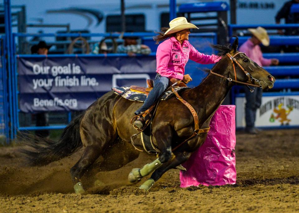 Lisa Lockhart competes in the barrel racing event during a past Big Sky Pro Rodeo Roundup. Lockhart will be competing once again in the National Finals Rodeo in Las Vegas starting Thursday.