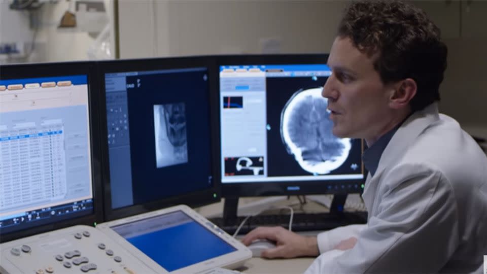 Neurologist and University of Melbourne researcher Dr Thomas Oxley is developing on the revolutionary technology. Picture: Royal Melbourne Hospital