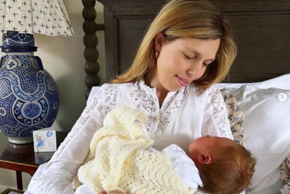 Carrie Johnson pictured with her third child, Frank Alfred Odysseus Johnson (Carrie Johnson/Instagram)