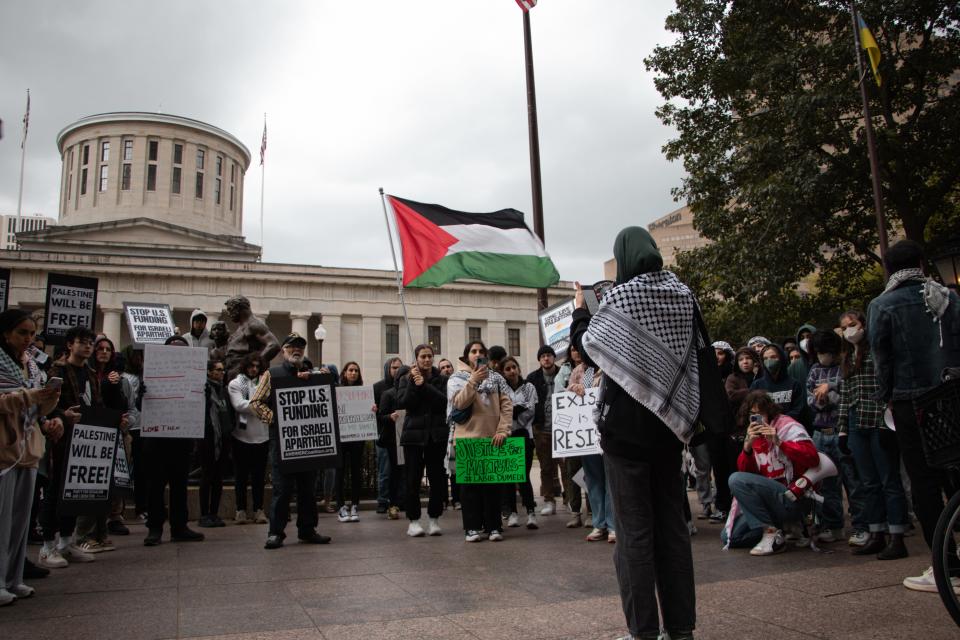 The Ohio State University chapter of Students for Justice in Palestine held a rally at the Ohio Statehouse on Sunday in support of Palestine.