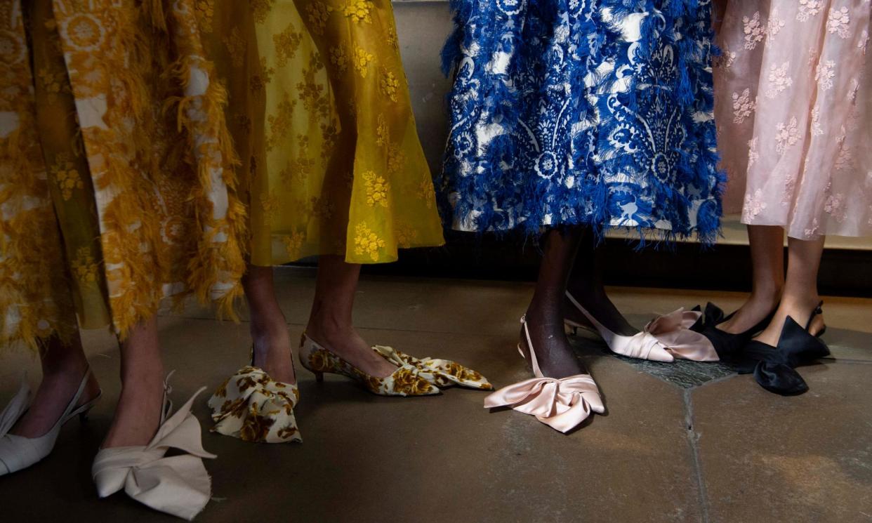 <span>Backstage at Erdem’s spring/summer ‘24 show which featured dresses made from mid-19th century curtains from Chatsworth House archives </span><span>Photograph: PR IMAGE</span>