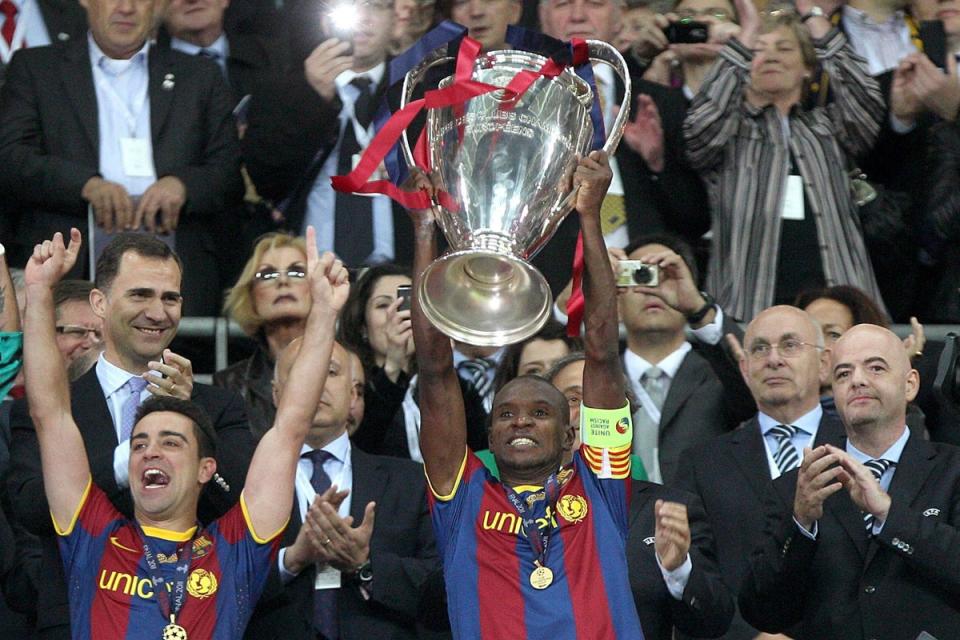 Eric Abidal lifts the Champions League trophy in 2011 (Nick Potts/PA) (PA Archive)