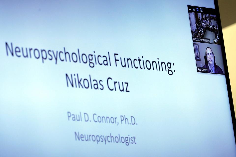 Neuropsychologist Paul Connor testifies via zoom during the penalty phase of the trial of Marjory Stoneman Douglas High School shooter Nikolas Cruz at the Broward County Courthouse in Fort Lauderdale on Monday, Sept. 12, 2022. Connor evaluated Cruz for signs of Fetal Alcohol Syndrome Spectrum Disorders. Cruz previously plead guilty to all 17 counts of premeditated murder and 17 counts of attempted murder in the 2018 shootings.