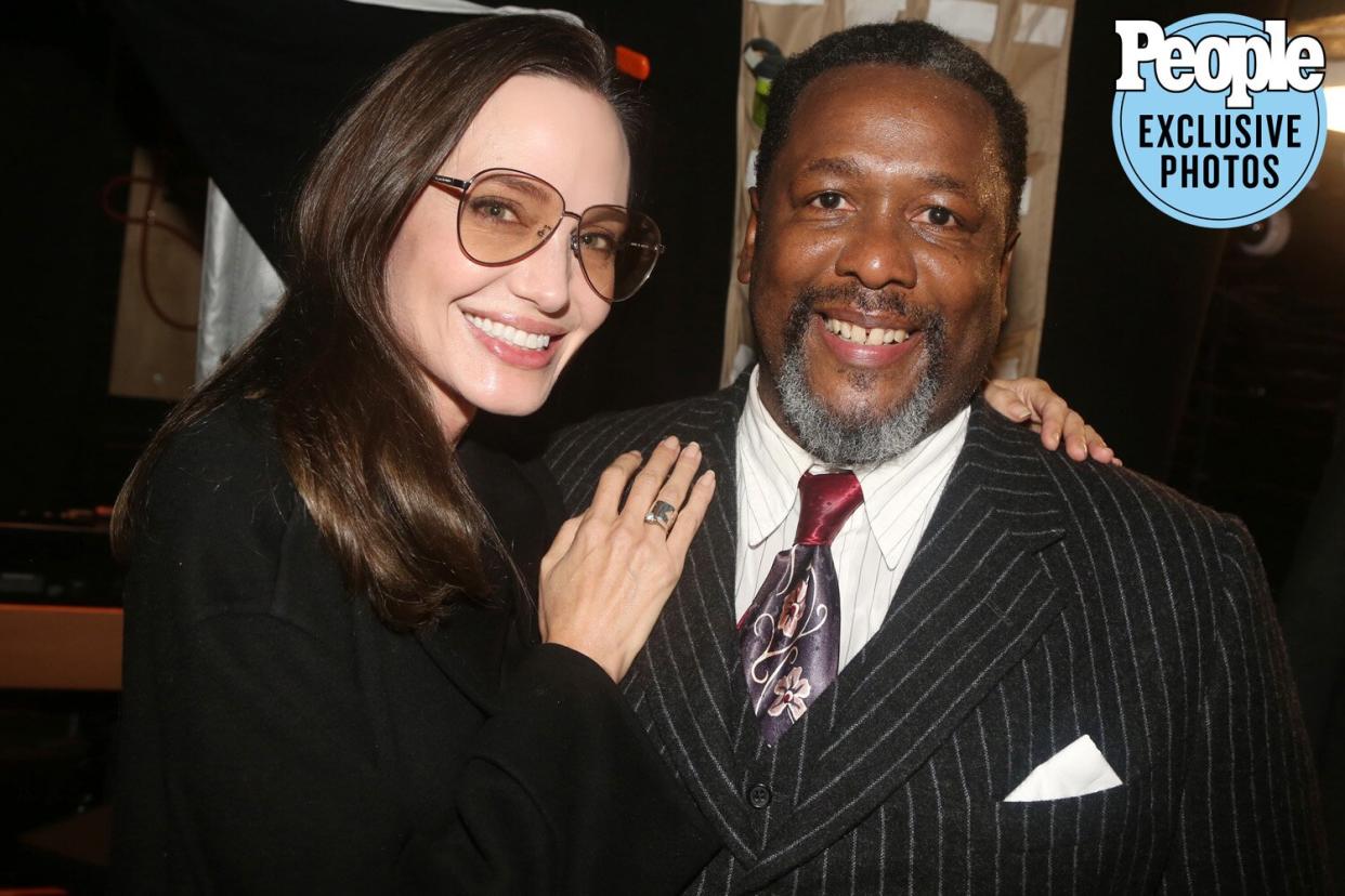 Angelina Jolie and Wendell Pierce pose backstage at the revival of the Arthur Miller play "Death of a Salesman" on Broadway