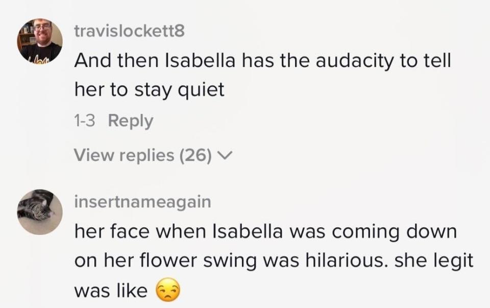 "And then Isabela has the audacity to tell her to stay quiet"