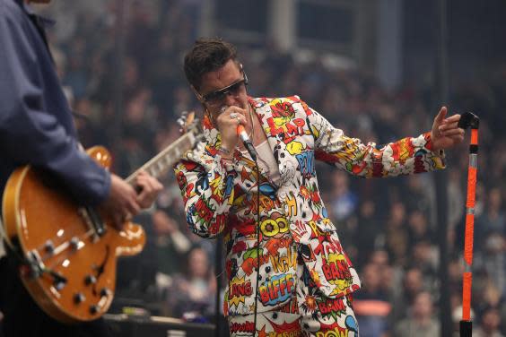 Julian Casablanca's performing 'New York City Cops' at a Bernie Sanders rally (Getty Images)