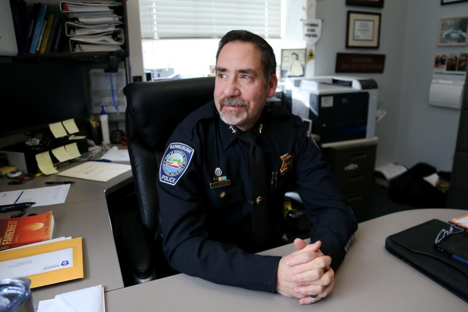 Police Chief Bob MacKenzie speaks about Kennebunk being named the safest town in Maine on Thursday, Jan. 19, 2023.