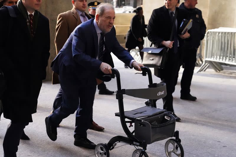 Film producer Harvey Weinstein arrives at New York Criminal Court during his ongoing sexual assault trial in the Manhattan borough of New York City