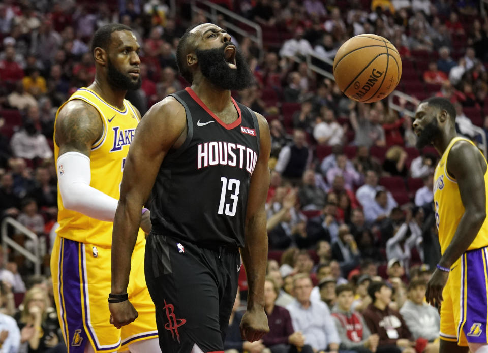 James Harden was a big problem for the Lakers on Thursday. (AP Photo)