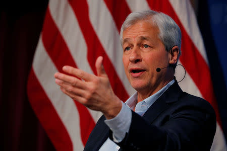 Jamie Dimon, CEO of JPMorgan Chase, speaks about investing in Detroit during a panel discussion at the Kennedy School of Government at Harvard University in Cambridge, Massachusetts, U.S., April 11, 2018. REUTERS/Brian Snyder