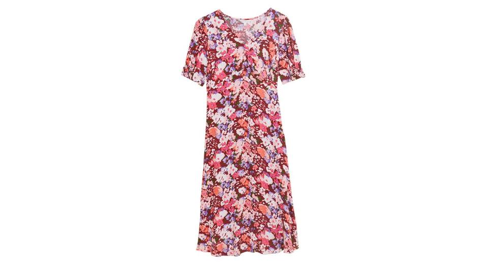 Floral V-Neck Empire Line Midi Tea Dress