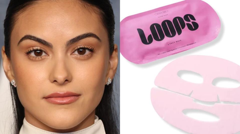Camila Mendes and LOOPS Double Take face mask.<p>Amy Sussman/Getty Images and Ulta</p>