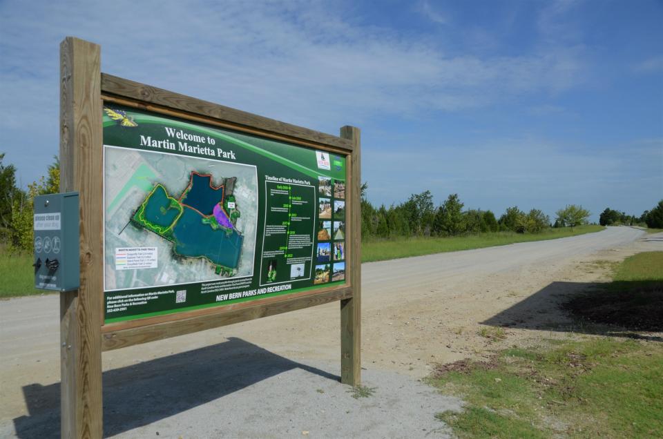 A map at the entrance of Martin Marietta Park details the amenities that were completed during Phase One work.