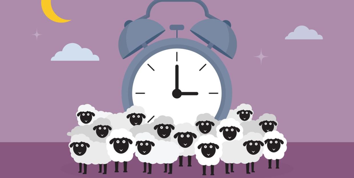 the insomnia concept represents by a sheep and a clock