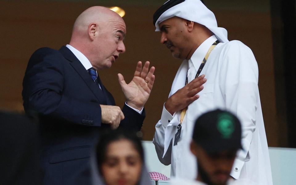 Gianni Infantino (left) - Exclusive: Qatar demands Fifa chief Gianni Infantino step in to resolve Saudi Arabia TV row - Matthew Childs/Reuters