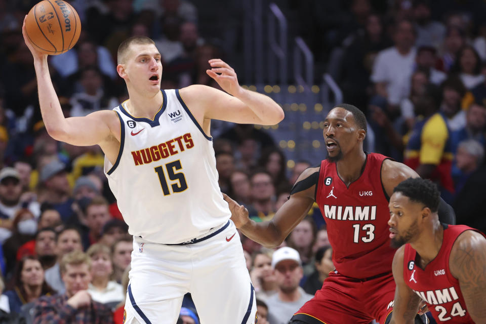 Nikola Jokic and the Denver Nuggets will face off against Bam Adebayo and the Miami Heat in the NBA Finals.  (Photo by C. Morgan Engel/Getty Images)