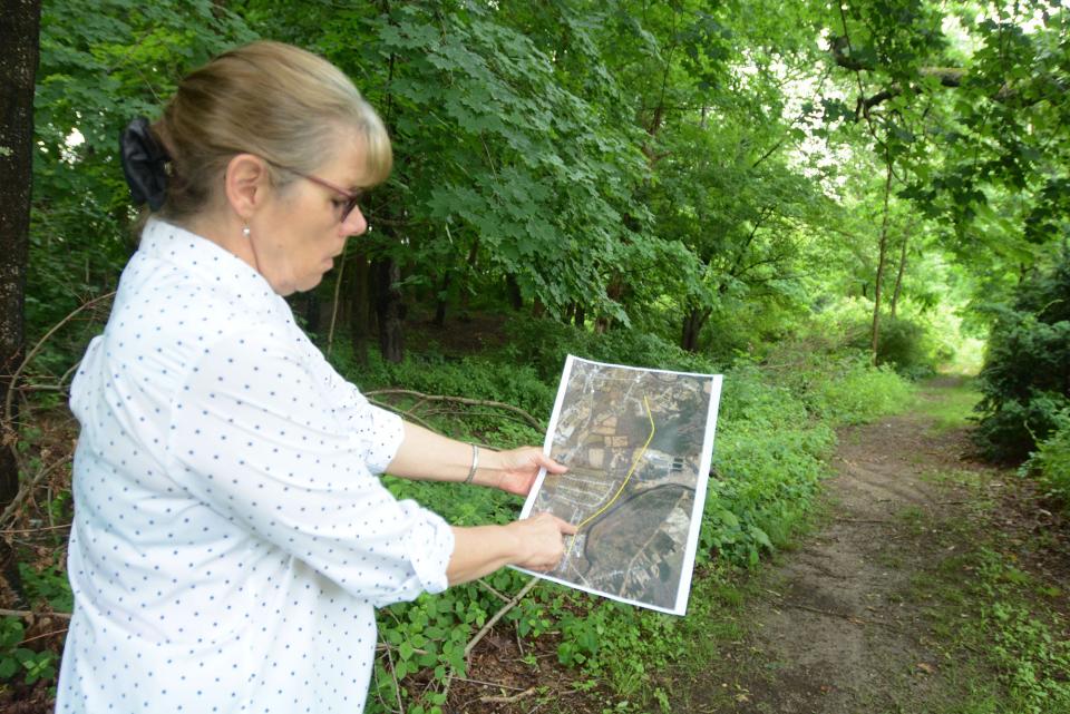 Mary Ann Chinatti, Plainfield Planning & Zoning supervisor, shows where the anticipated 1.6-mile Quinebaug River Trail in the Wauregan and Central Village sections of Plainfield could be.