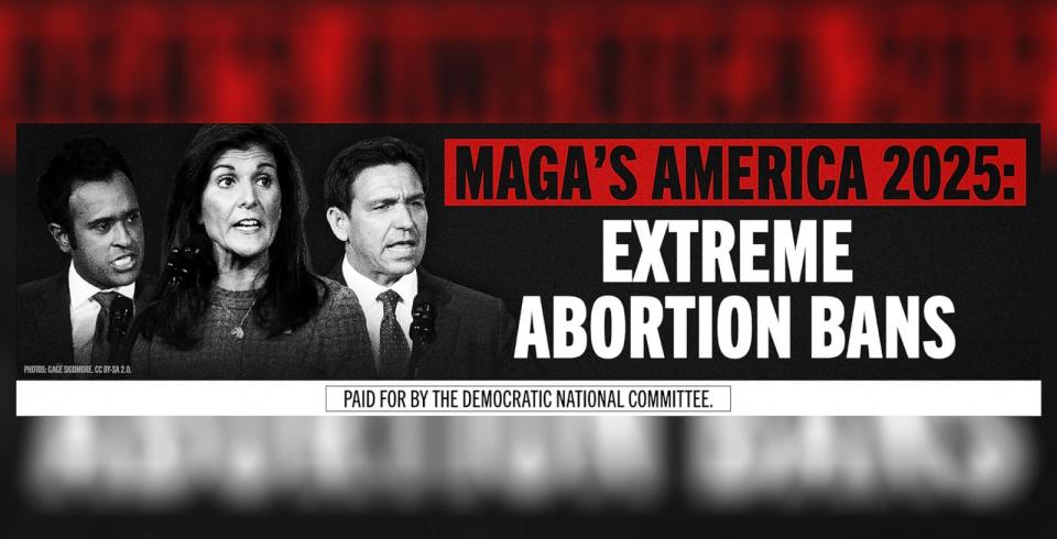 PHOTO: The Democratic National Committee purchased billboard spots in Iowa to attack former President Donald Trump on abortion ahead of his visit to Fort Dodge on Saturday, Nov. 18. (Democratic National Committee)