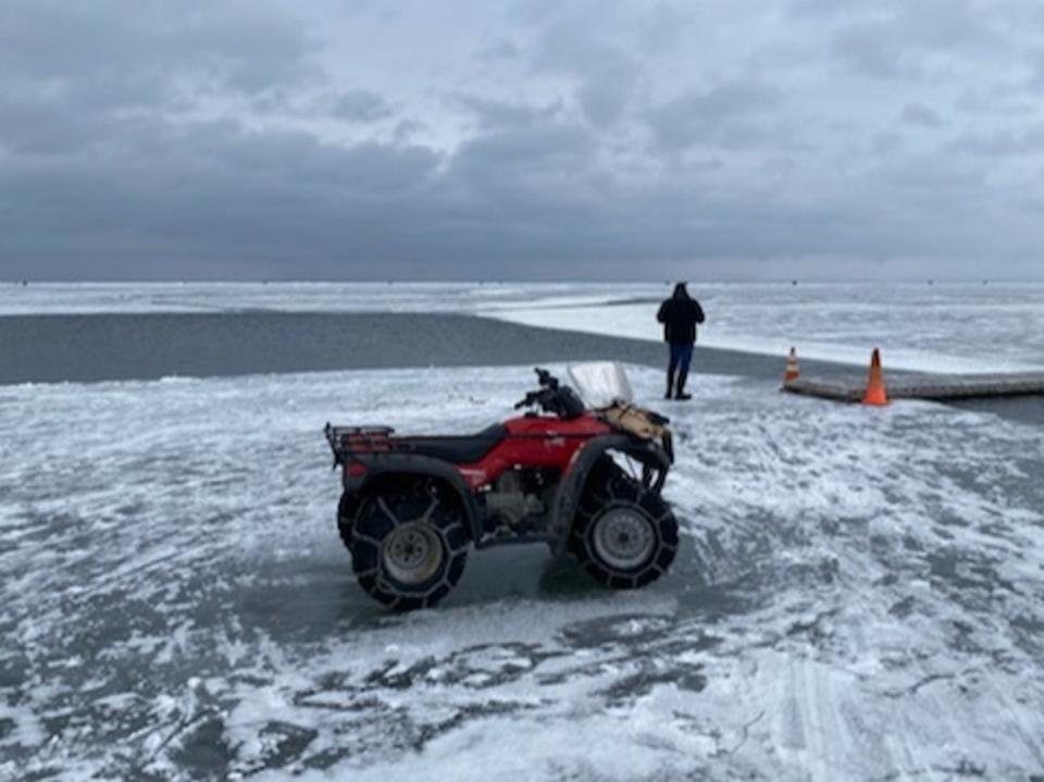 Fishermen were trapped on a lake in Minnesota after a crack opened up (Beltrami County Sheriff's Office)