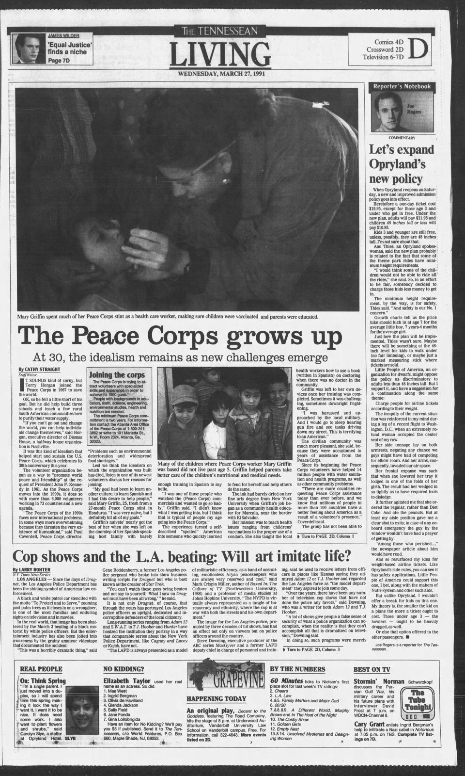 Mary Griffin, a Peace Corps volunteer in Honduras, is featured in The Tennessean's Living section on March 27, 1991.