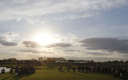 Golf - 2018 Ryder Cup at Le Golf National - Guyancourt, France - September 30, 2018. General view as Team Europe celebrate after winning the Ryder Cup REUTERS/Regis Duvignau