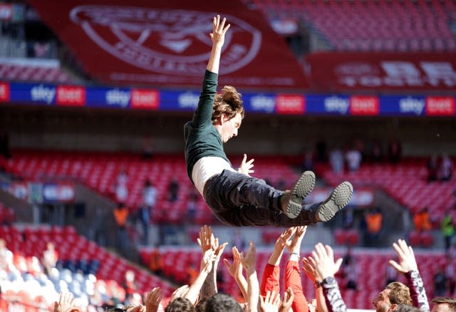 Thomas Frank's Bees made it second time lucky having been beaten by Fulham in last season's play-off final (Mike Egerton/PA).