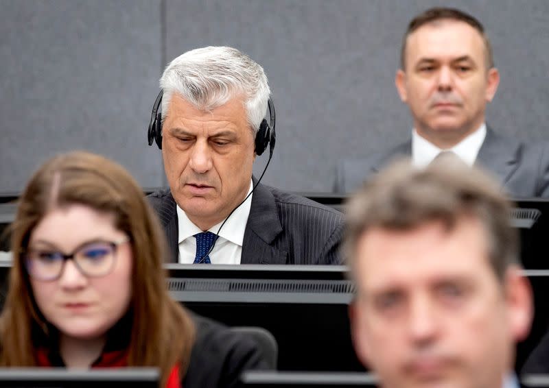 Former Kosovo President Hashim Thaci attends his war crimes trial in The Hague