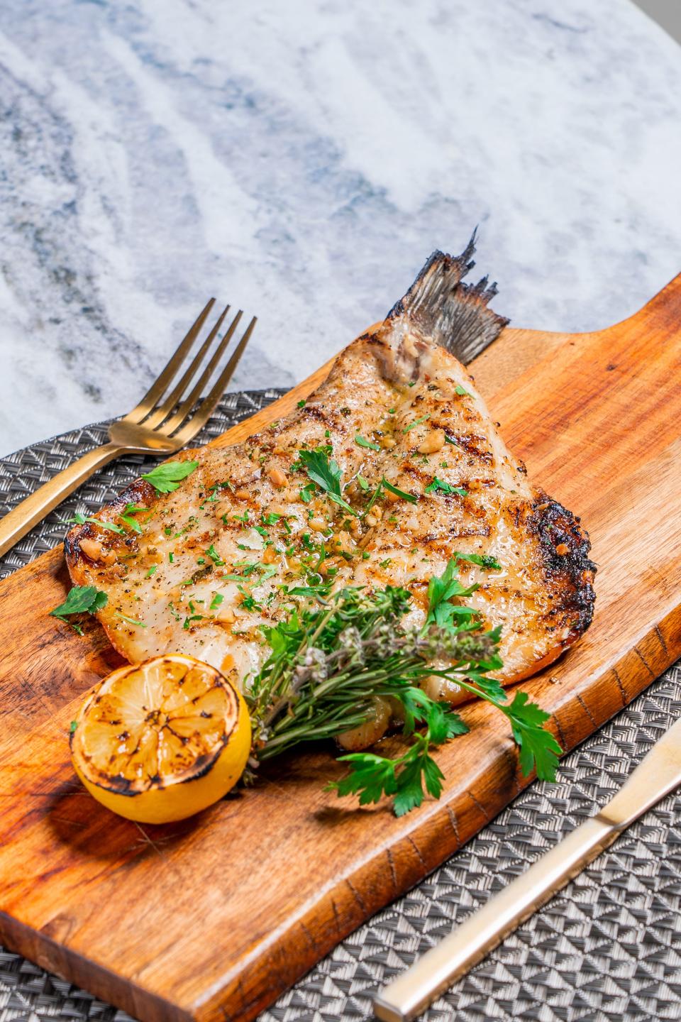 The Grilled Branzino at Hotel Figueroa's Sparrow restaurant in Los Angeles
