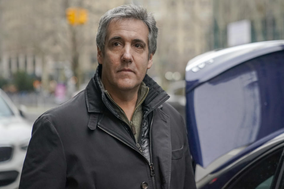 Michael Cohen leaves a lower Manhattan building after meeting with prosecutors, Friday, March 10, 2023, in New York. (AP Photo/Mary Altaffer)