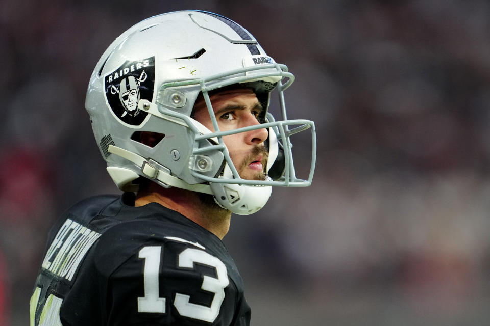 LAS VEGAS, NEVADA - DECEMBER 18: Hunter Renfrow #13 of the Las Vegas Raiders reacts during the first half against the New England Patriots at Allegiant Stadium on December 18, 2022 in Las Vegas, Nevada. (Photo by Jeff Bottari/Getty Images)