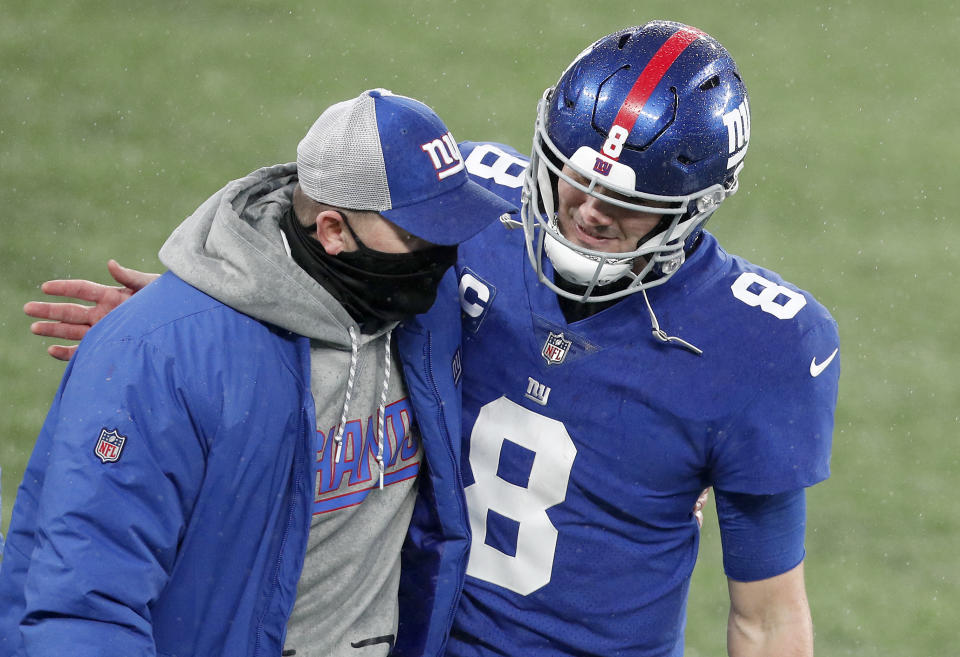 Joe Judge and Daniel Jones look to lead the Giants to bigger things in 2021. (Photo by Jim McIsaac/Getty Images)