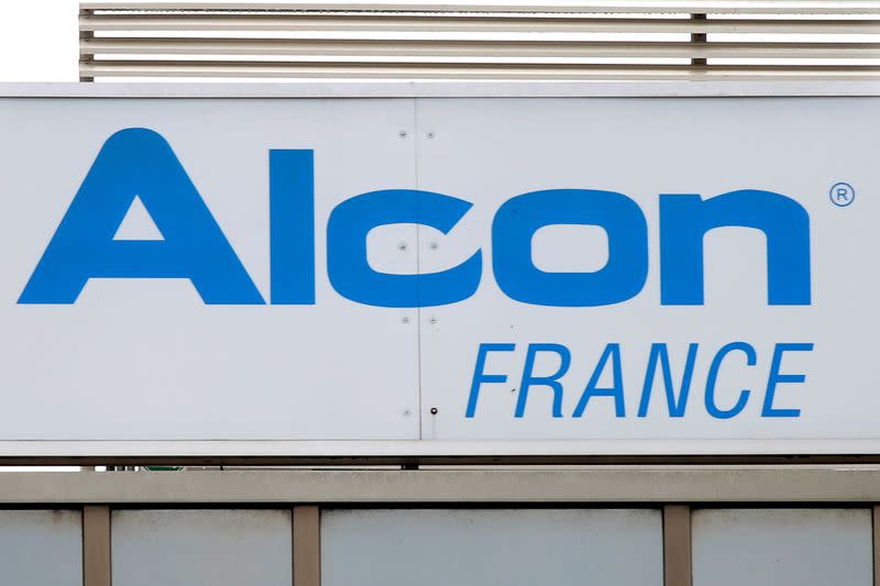 FILE PHOTO: The logo of Alcon is seen at the company's French headquarters in Rueil-Malmaison