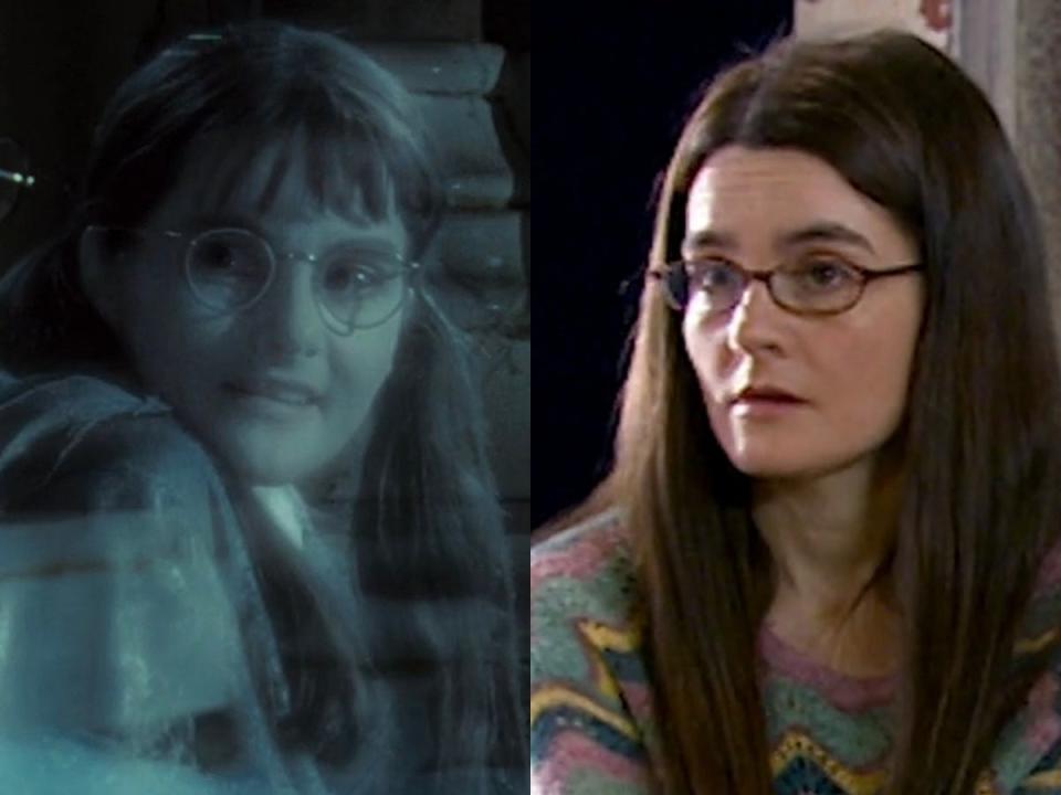 Left: Shirley Henderson in "Harry Potter and the Goblet of Fire." Right: Henderson on "Doctor Who."