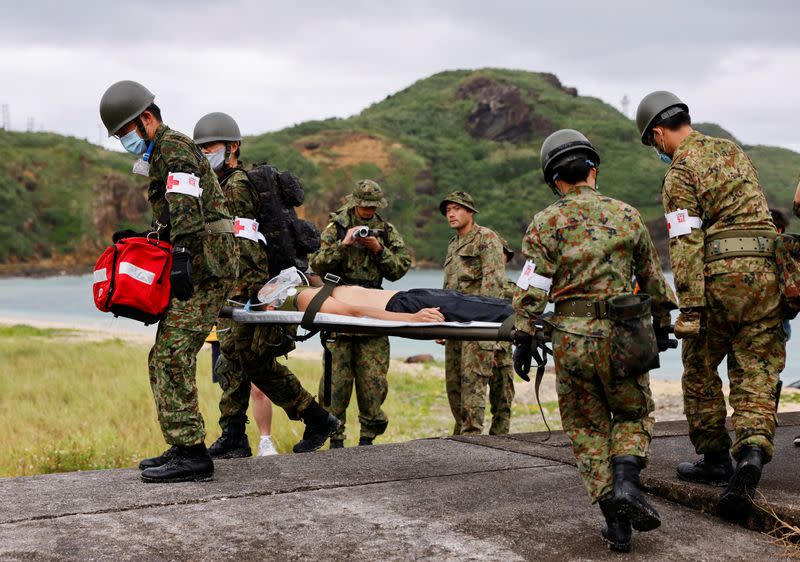 Evacuation drill on Yonaguni island