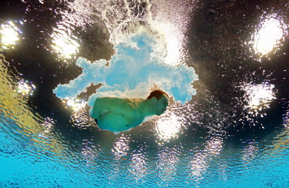 LONDON, ENGLAND - AUGUST 11: Riley McCormick of Canada competes in the Men's 10m Platform Diving Semifinal on Day 15 of the London 2012 Olympic Games at the Aquatics Centre on August 11, 2012 in London, England. (Photo by Clive Rose/Getty Images)