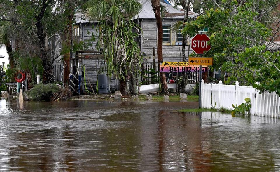 Areas of Cortez Village roads are covered by water on Monday, Aug. 5, 2024, after Hurricane Debby soaked Manatee County.