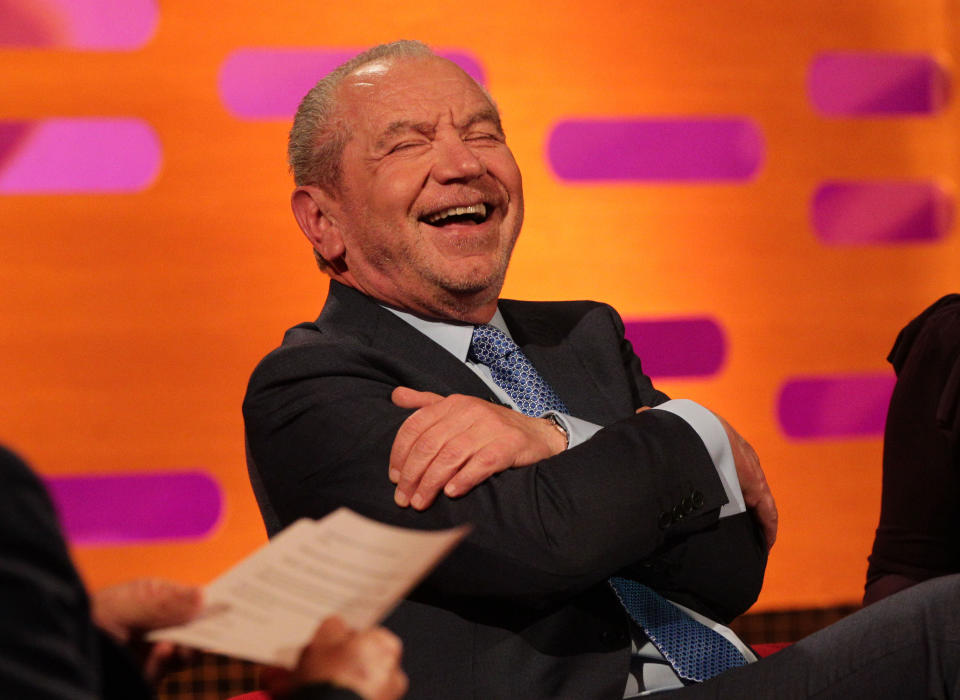 Guest Lord Alan Sugar during filming of The Graham Norton Show at The London Studios in south London.   (Photo by Yui Mok/PA Images via Getty Images)