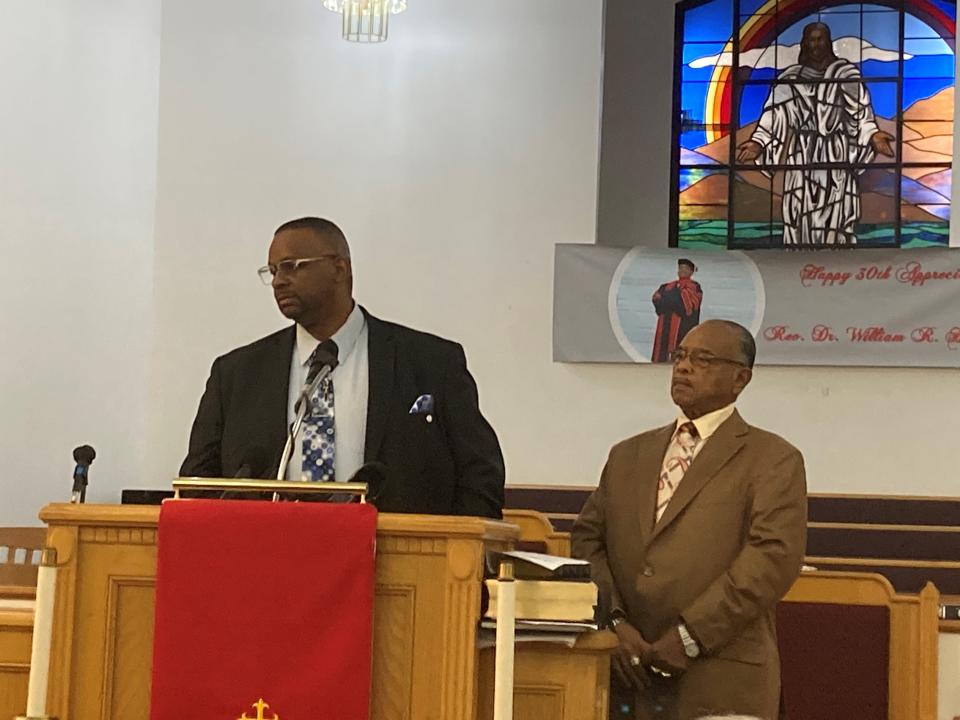 From left, Nashville Pastor Michael Joyner and Reverend William Harris prepare for a two-day Fugitive Safe Surrender event at Galilee Missionary Baptist Church set for Dec. 9-10, 2021.