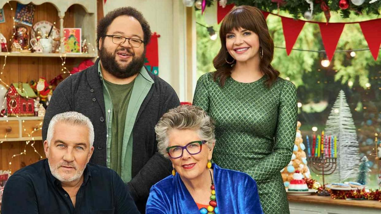  Paul Hollywood, Zach Cherry, Casey Wilson and Prue Leith in promotional photo for The Great American Baking Show: Celebrity Holiday 2023. 