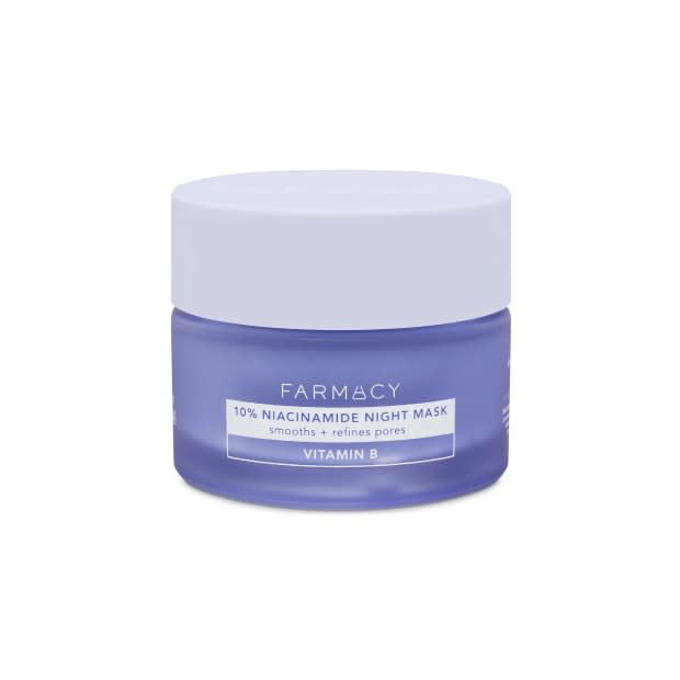 <p><strong>Farmacy 10% Niacinamide Night Mask, $42, <a href="https://shop-links.co/1761068871330479976" rel="nofollow noopener" target="_blank" data-ylk="slk:available here;elm:context_link;itc:0;sec:content-canvas" class="link ">available here</a>: </strong>"This creamy, almost balm-like mask is packed with a 10% concentration of <a href="https://fashionista.com/tag/niacinamide" rel="nofollow noopener" target="_blank" data-ylk="slk:niacinamide;elm:context_link;itc:0;sec:content-canvas" class="link ">niacinamide</a>, an ingredient lauded for its soothing, pore-refining, tone-brightening properties. The treatment also includes panthenol and 'upcycled' blueberry seed oil (meaning it's a byproduct from the creation of other blueberry-based products) to protect and replenish skin. After just one use, I woke up with calmer, more supple-looking skin." —Stephanie Saltzman, Beauty Director</p>