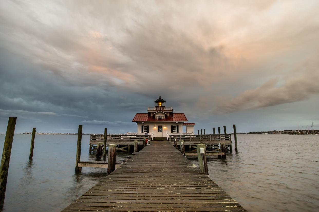 Sunset on Roanoke Marshes Lighthouse located along the Outer Banks in Manteo, North Carolina